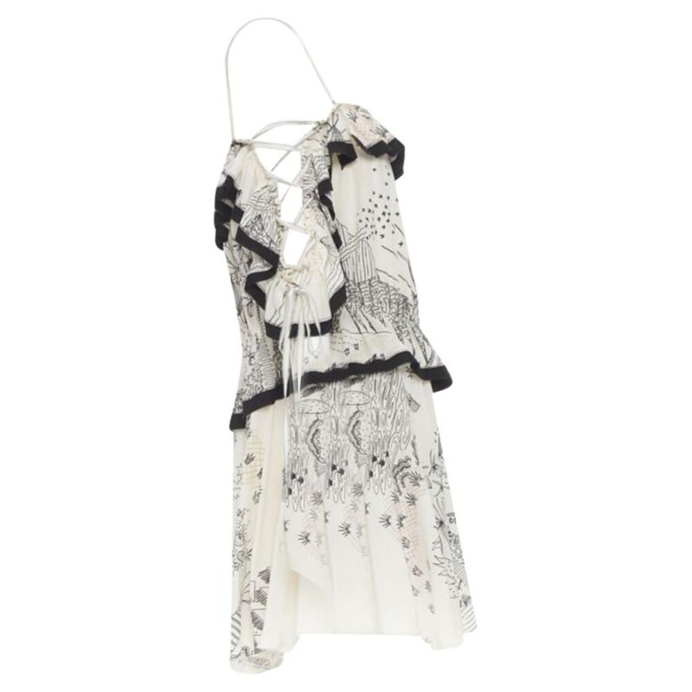 Valentino Garavani Garden illustration print silk off shoulder lace up dress - Picture 4 of 6